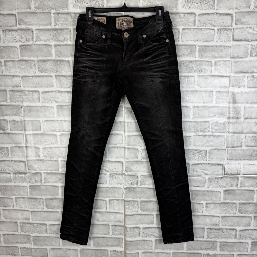 Affliction Raquel Black Moto Skinny Jeans Womens 26 x 32 Faded Wash 111SK073